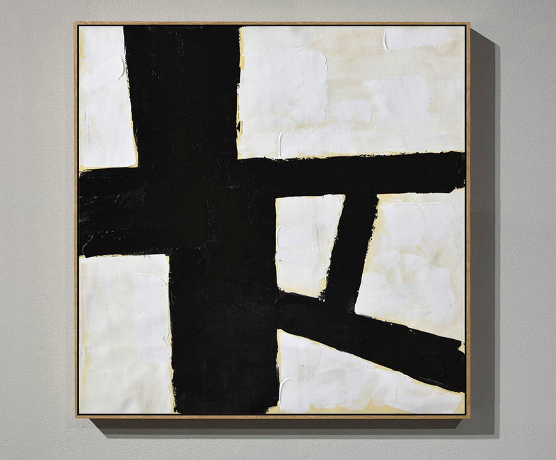 Extra Large Acrylic Painting On Canvas,Handmade Minimal Art Palette Knife Canvas Painting, Black White Beige - Hand Painted Abstract Art